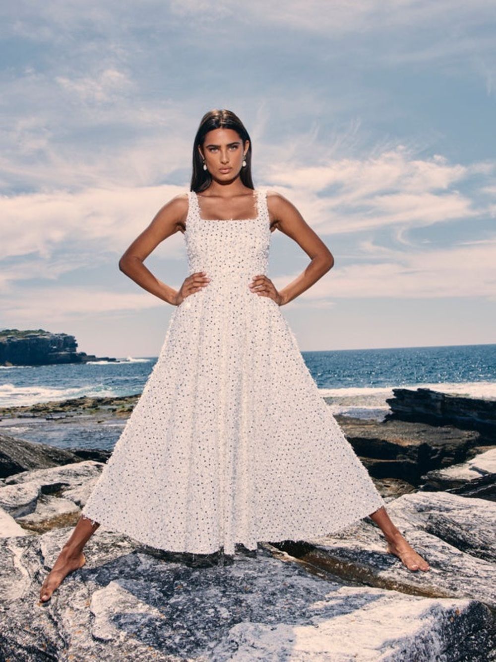 Sonya Moda Valentino Midi Sydney Ivory Lace & Sequin Dress size Med